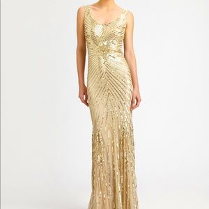 Aidan Mattox Gold Sequin Chevron Gown